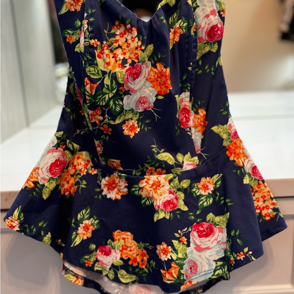 Must Have Blue Floral Corset Top NWOT
